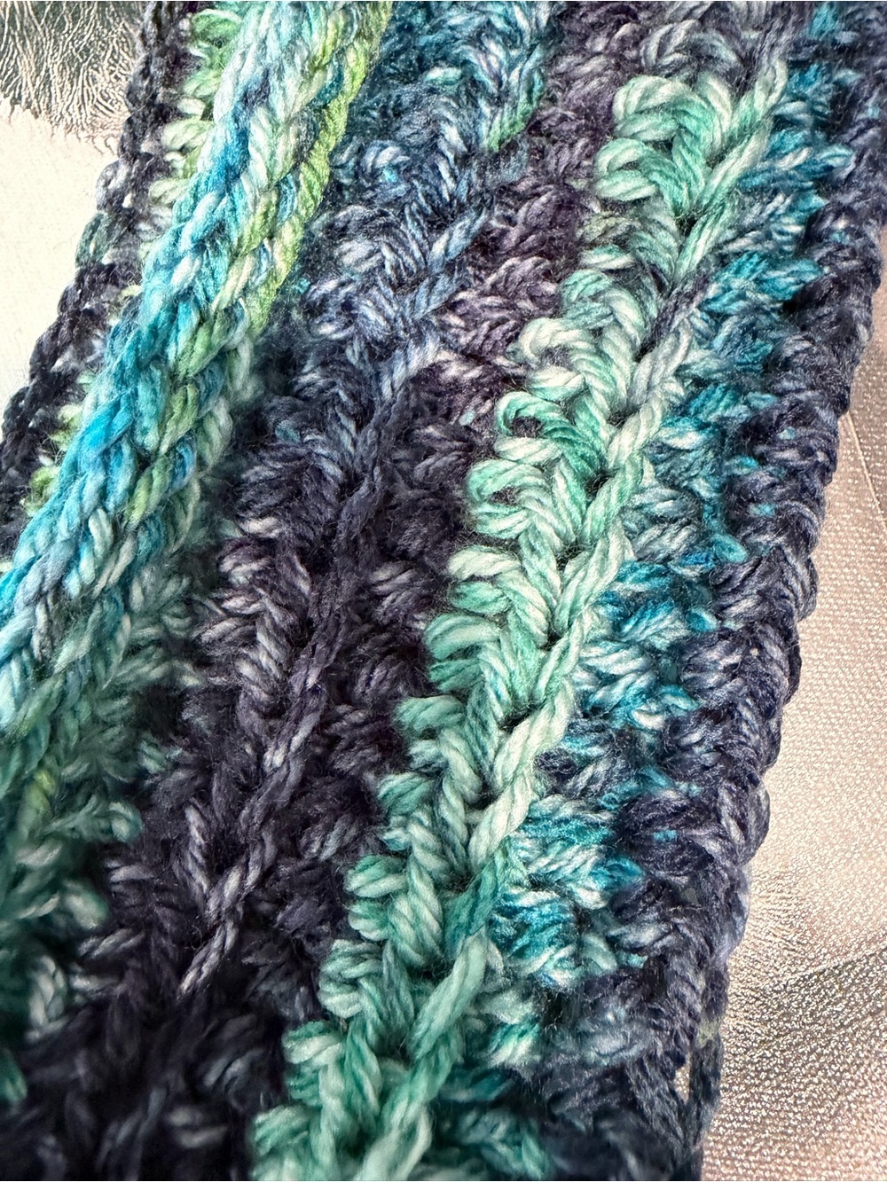 Handmade Crochet Fingerless Gloves Blue Green Boho Wrist Warmers - Picture 3 of 4